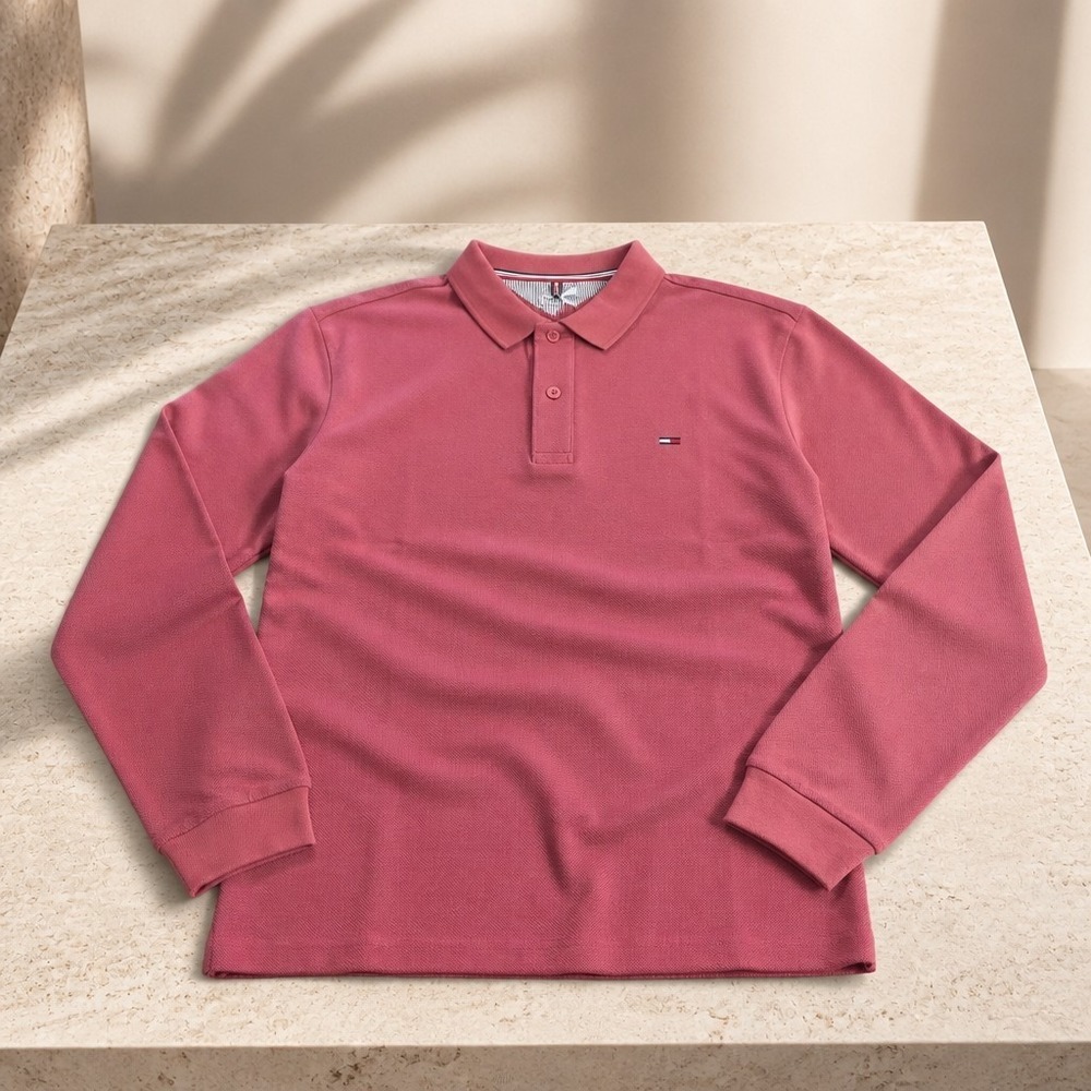 Thom Berouns New Long Sleeve Pique Polo Shirt Coral Pink Size 54 (fits like Med)